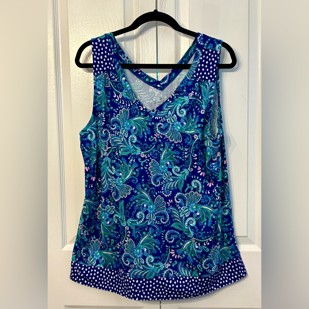 CUDDLDUDS WOMENS TOP, blue paisley, size large - Picture 2 of 4